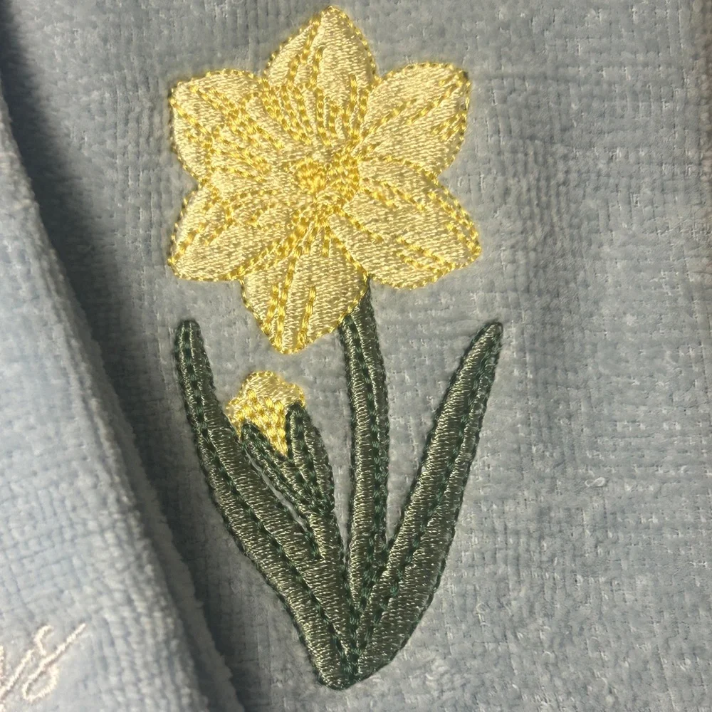Lady Bug Daffodil Finger Tip Towel Set of 2 Embroidered Light Blue Terry Cloth